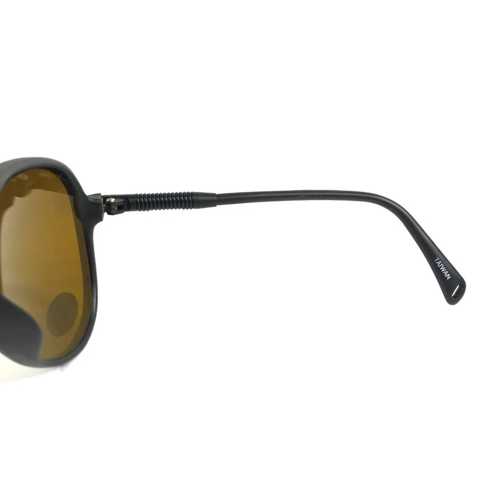 Vintage Supervision Sunglasses Matte Black Pilot Frames with Brown Lenses